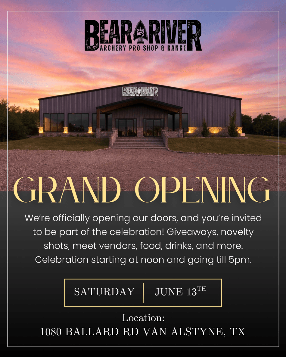 Bear River Archery Grand Opening flier, Saturday June 13, noon to 5pm, Van Alstyne, TX
